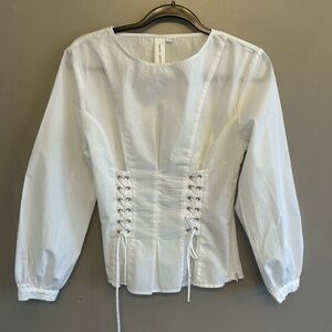 Guest Editor Anthropologie white lace up corset style blouse size S Please read